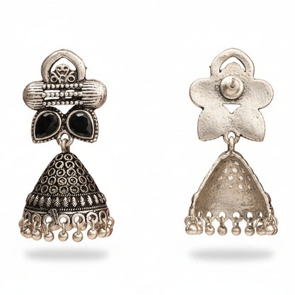 Stunning stone studded jhumki earrings (Black)