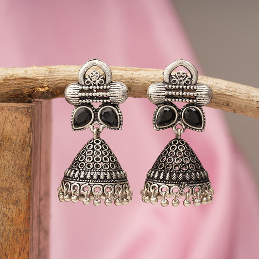 Stunning stone studded jhumki earrings (Black)