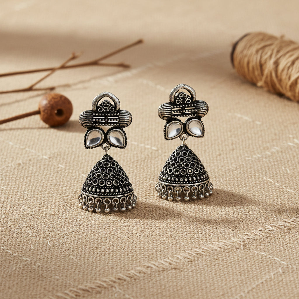 Stunning stone studded jhumki earrings (White)