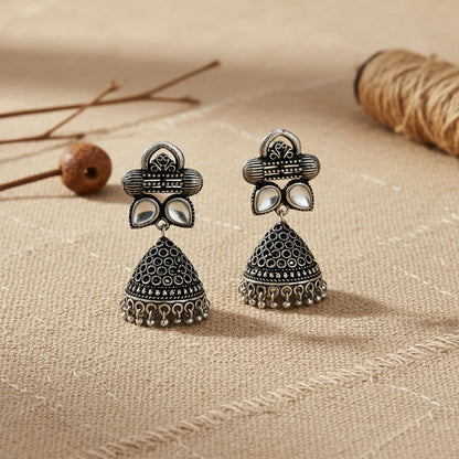 Stunning stone studded jhumki earrings (White)