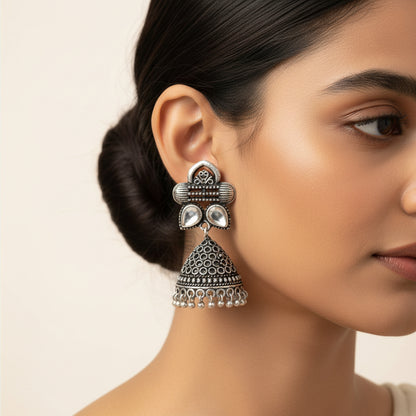 Stunning stone studded jhumki earrings (White)