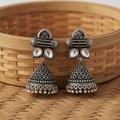 Stunning stone studded jhumki earrings (White)