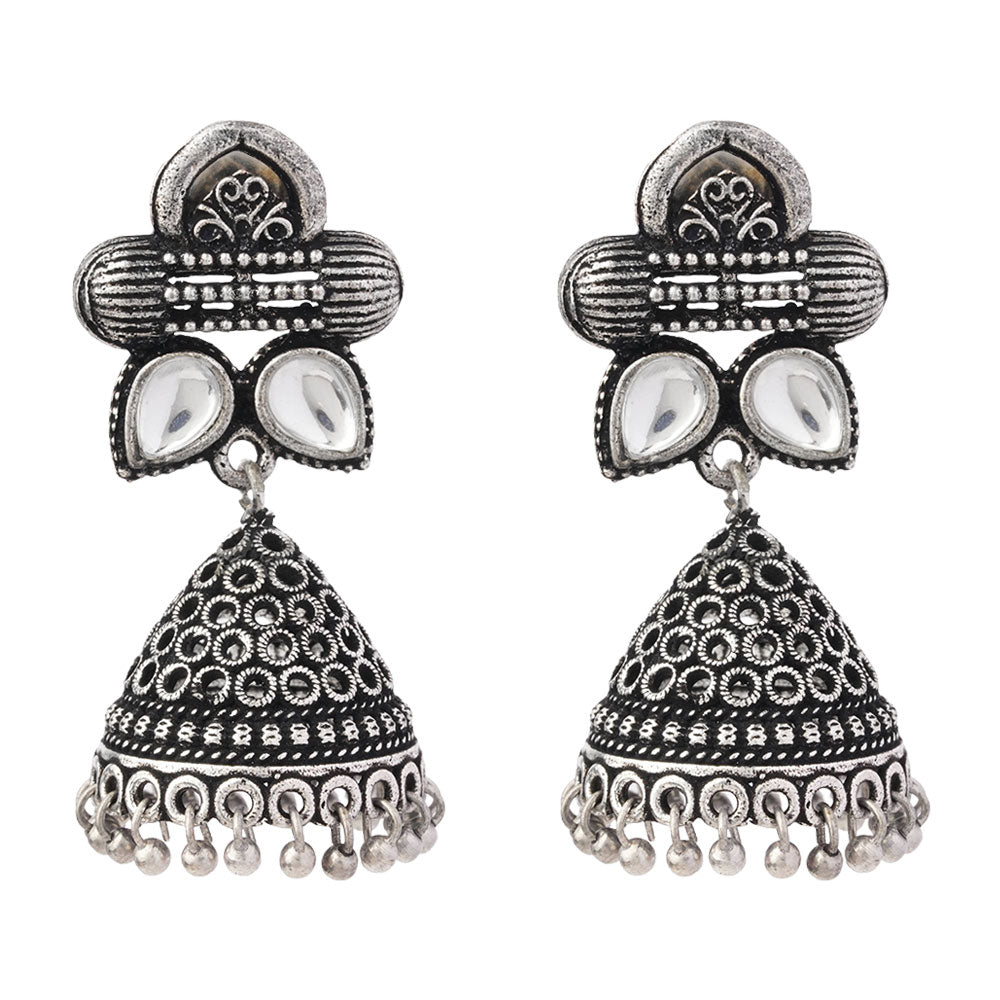 Stunning stone studded jhumki earrings (White)
