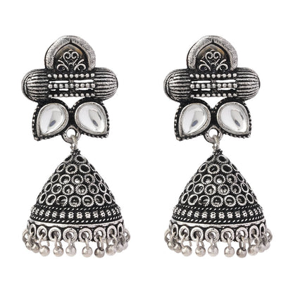 Stunning stone studded jhumki earrings (White)