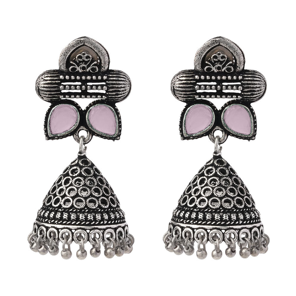 Stunning stone studded jhumki earrings (Baby Pink)