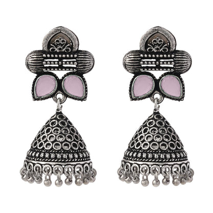 Stunning stone studded jhumki earrings (Baby Pink)
