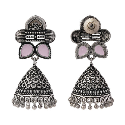 Stunning stone studded jhumki earrings (Baby Pink)