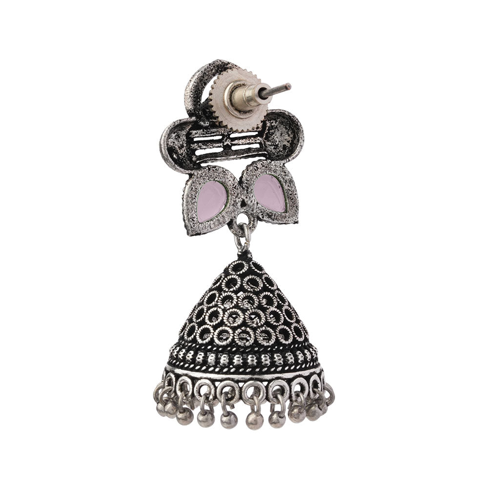 Stunning stone studded jhumki earrings (Baby Pink)