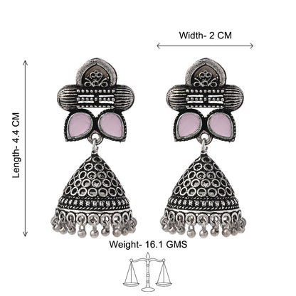 Stunning stone studded jhumki earrings (Baby Pink)