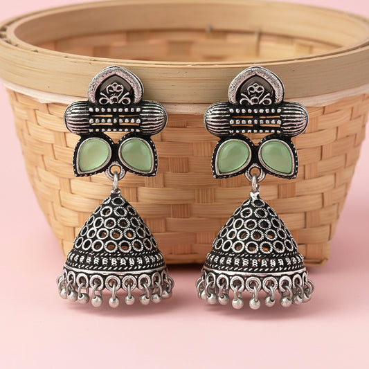 Stunning stone studded jhumki earrings (Pista)