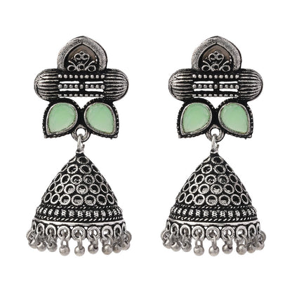 Stunning stone studded jhumki earrings (Pista)