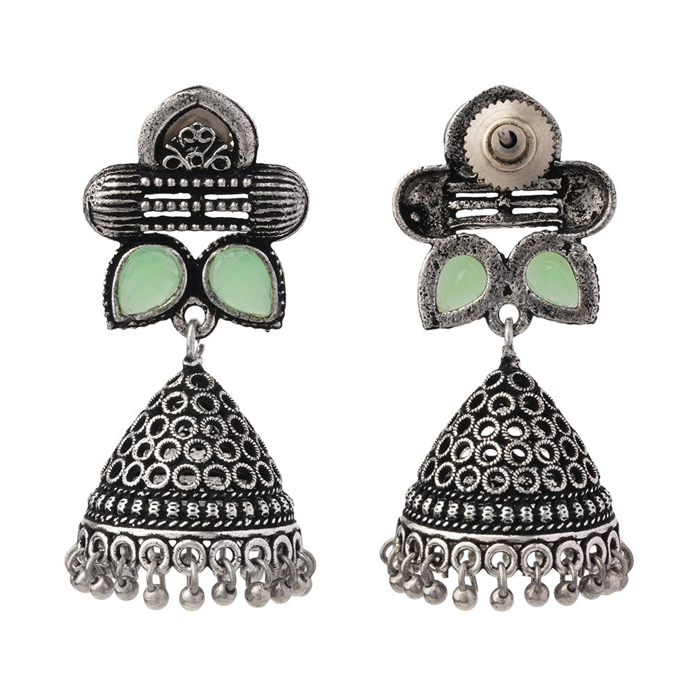 Stunning stone studded jhumki earrings (Pista)
