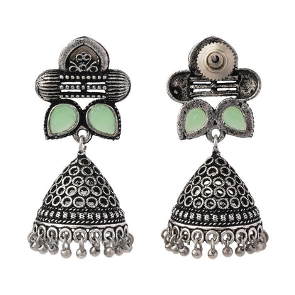 Stunning stone studded jhumki earrings (Pista)
