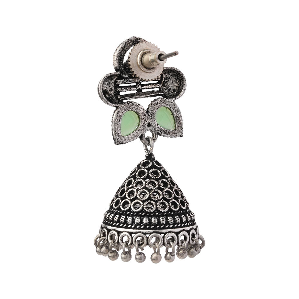 Stunning stone studded jhumki earrings (Pista)