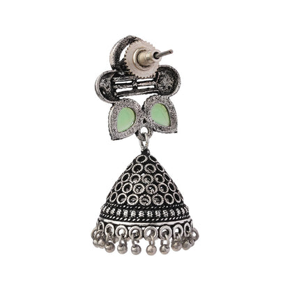 Stunning stone studded jhumki earrings (Pista)