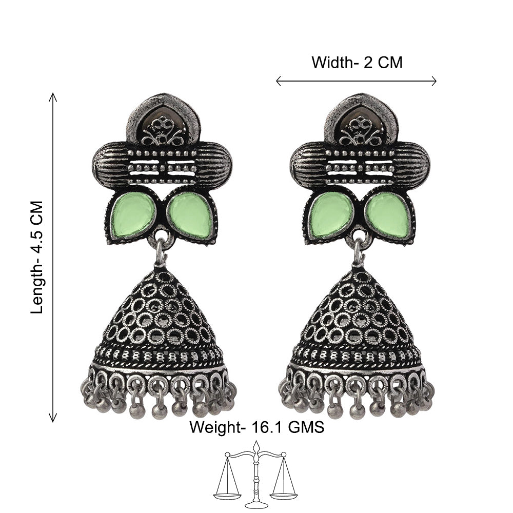 Stunning stone studded jhumki earrings (Pista)