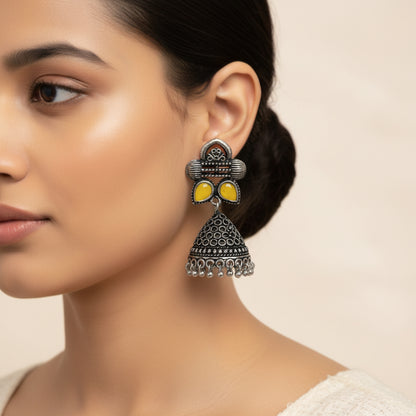 Stunning stone studded jhumki earrings (Yellow)