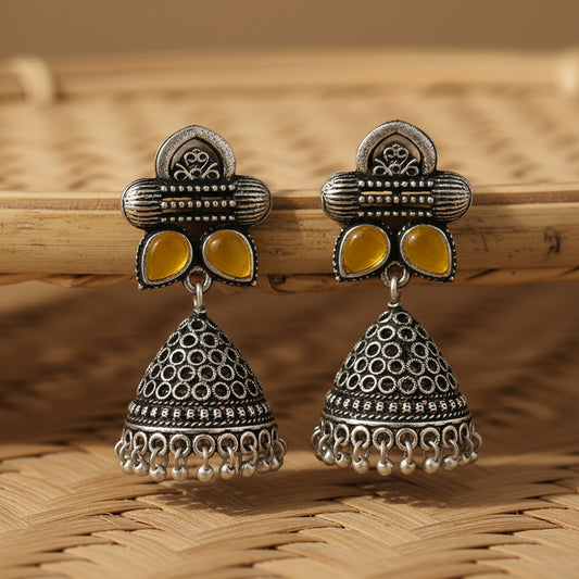 Stunning stone studded jhumki earrings (Yellow)