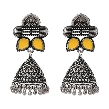Stunning stone studded jhumki earrings (Yellow)
