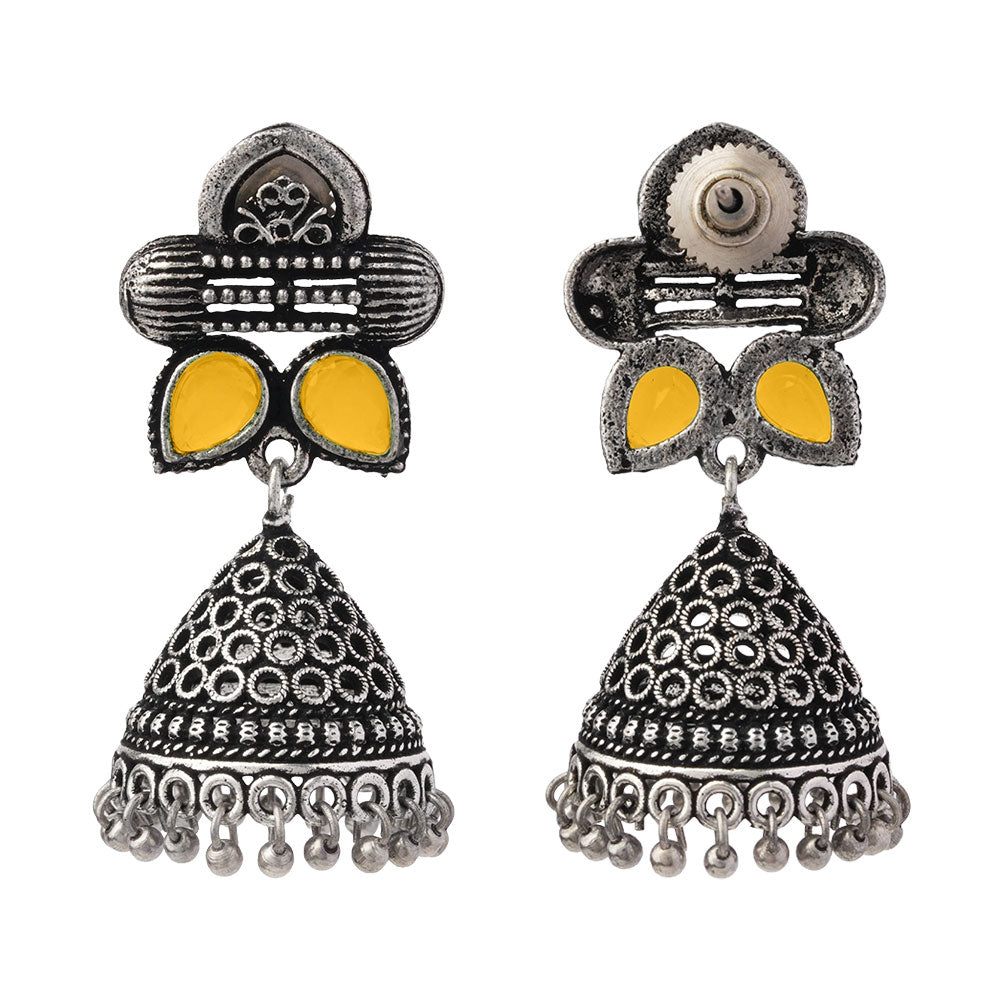 Stunning stone studded jhumki earrings (Yellow)