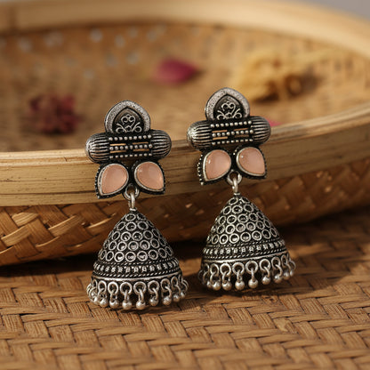 Stunning stone studded jhumki earrings (Baby Pink)