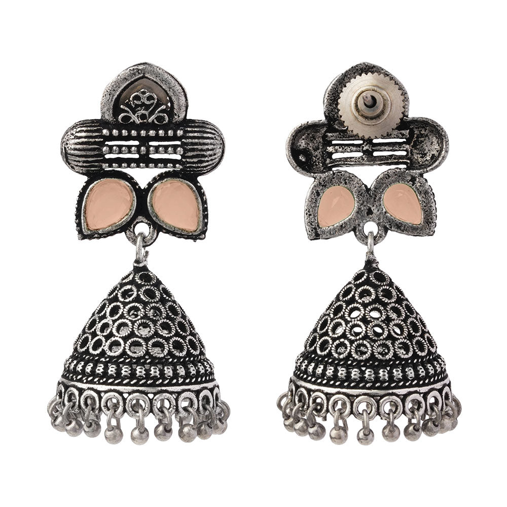 Stunning stone studded jhumki earrings (Light Orange)