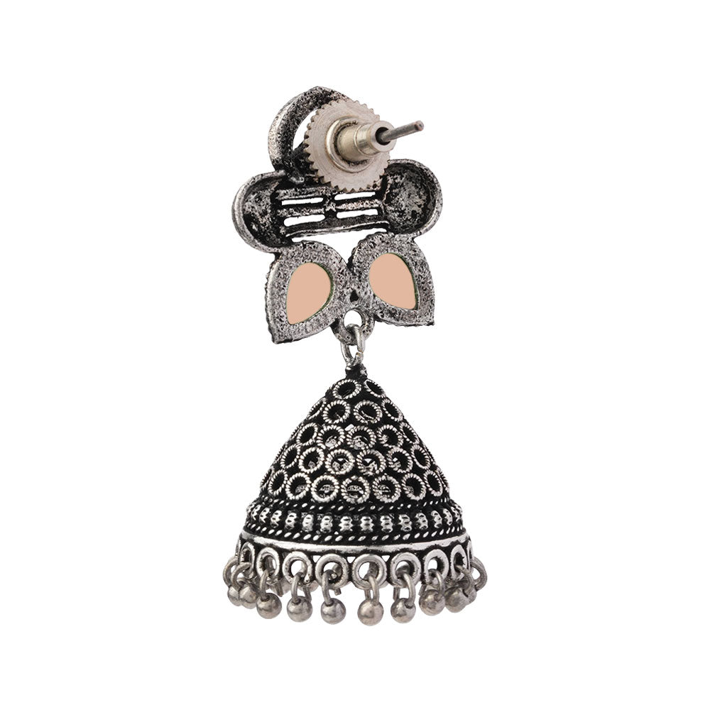 Stunning stone studded jhumki earrings (Light Orange)