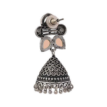 Stunning stone studded jhumki earrings (Light Orange)