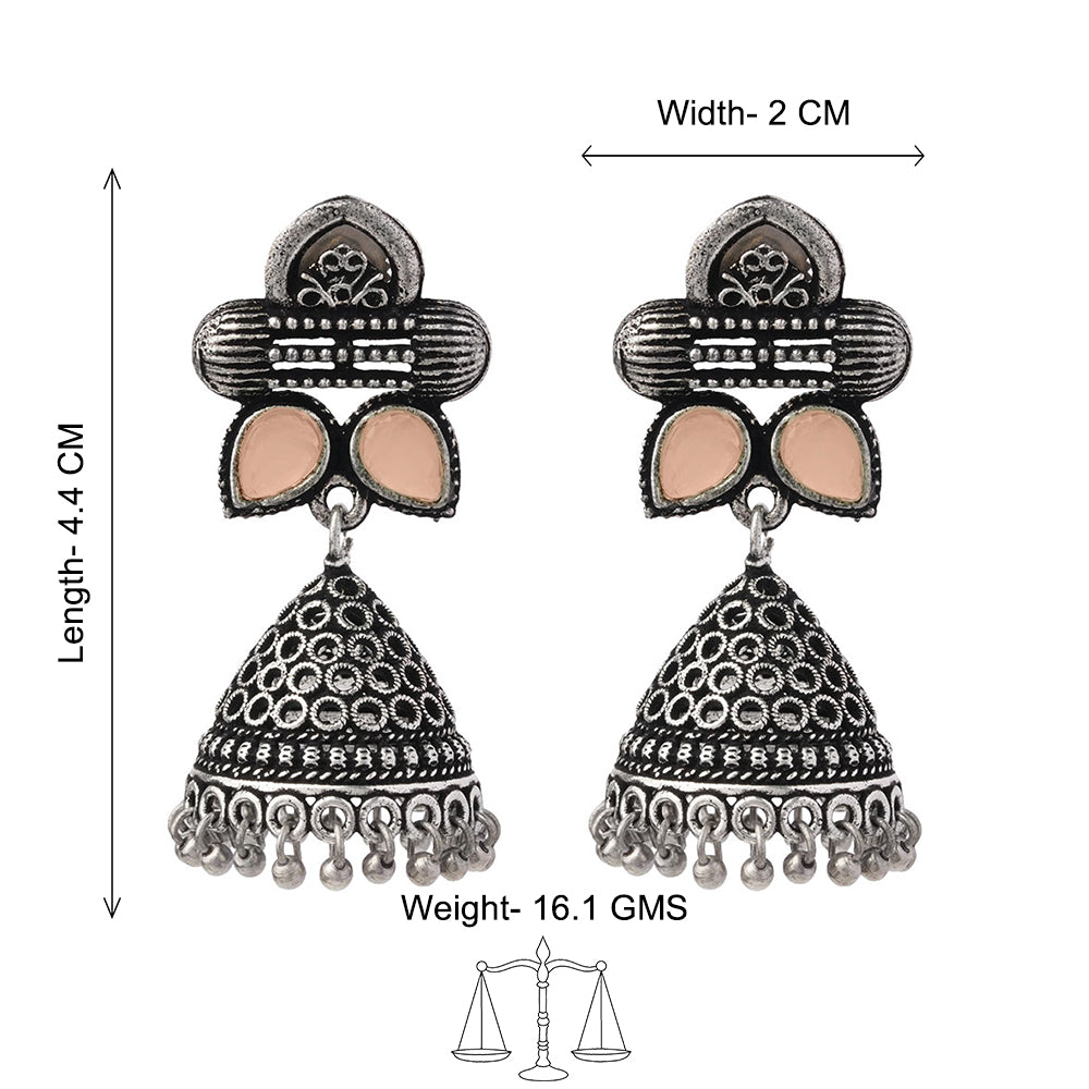 Stunning stone studded jhumki earrings (Light Orange)
