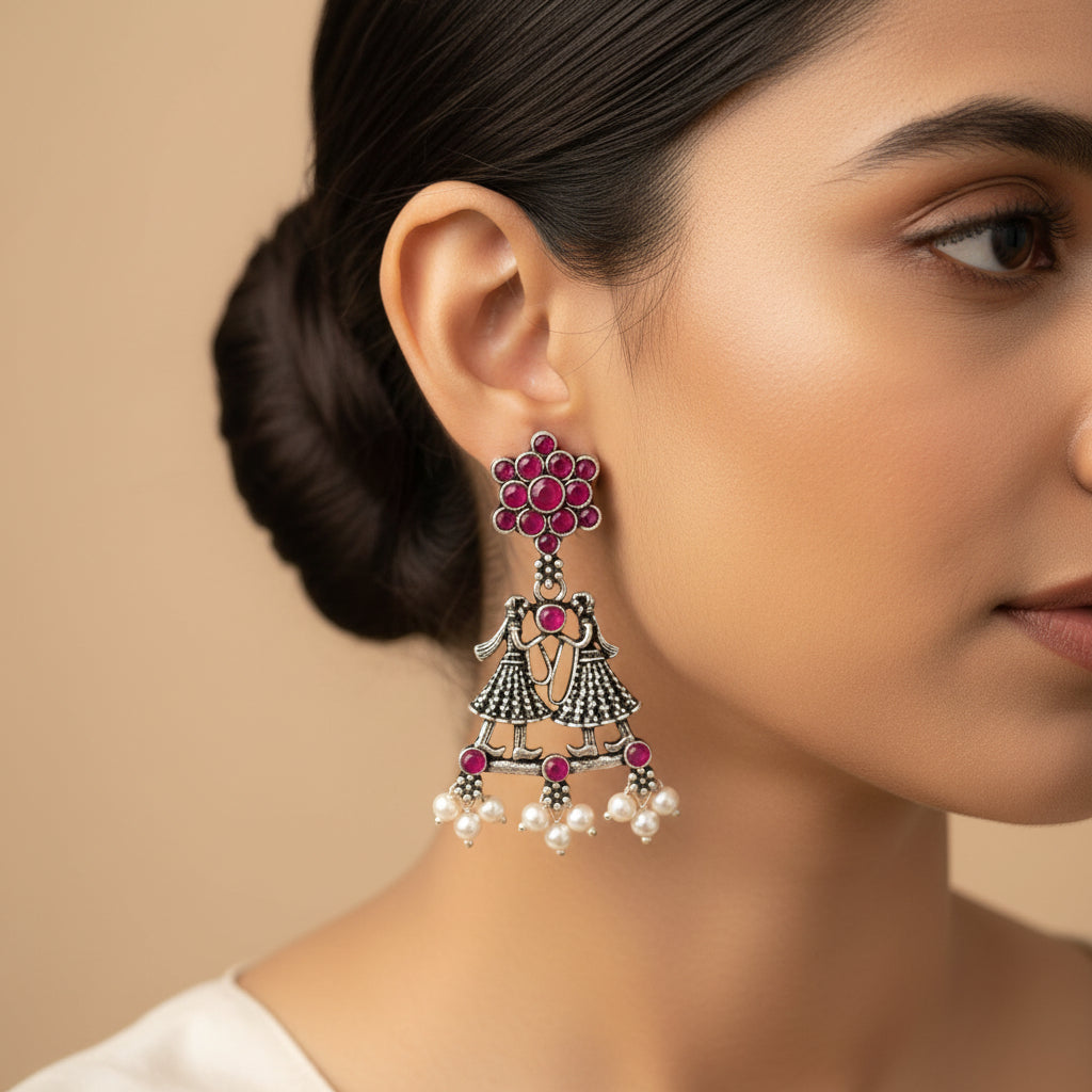 Bride-Groom Floral dangler earrings (Red)