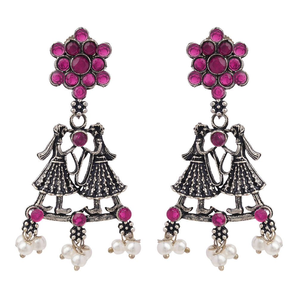 Bride-Groom Floral dangler earrings (Red)