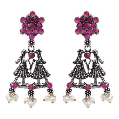 Bride-Groom Floral dangler earrings (Red)