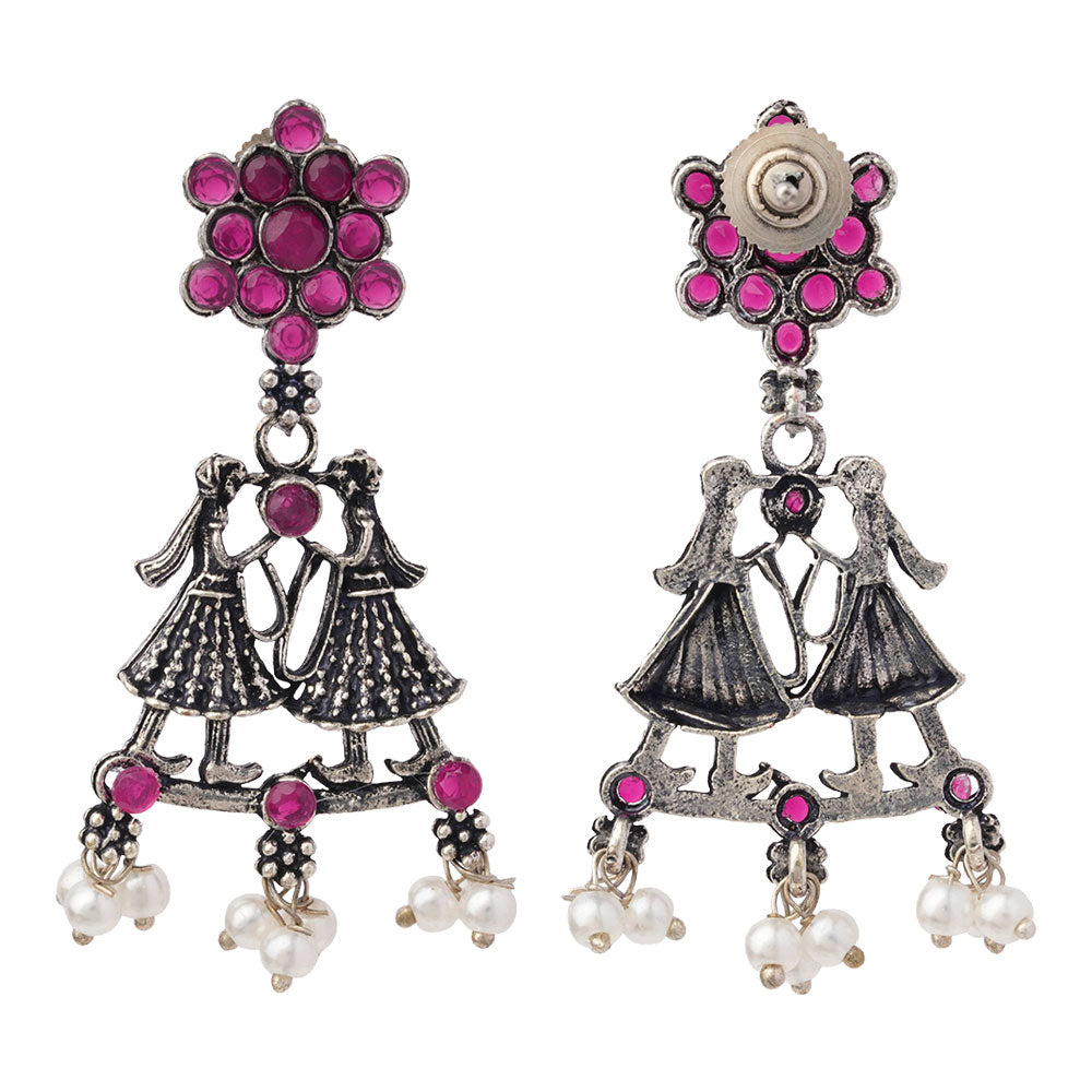 Bride-Groom Floral dangler earrings (Red)