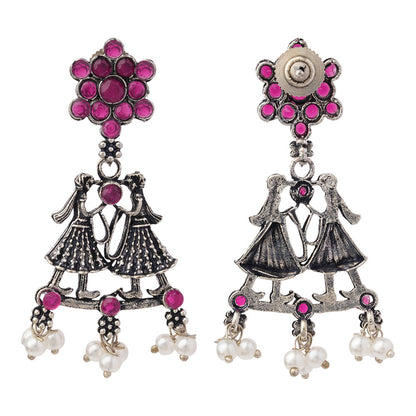 Bride-Groom Floral dangler earrings (Red)