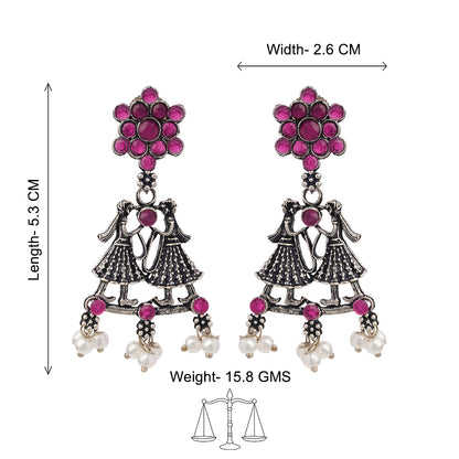 Bride-Groom Floral dangler earrings (Red)
