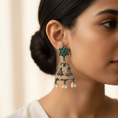 Bride-Groom Floral dangler earrings (Green)
