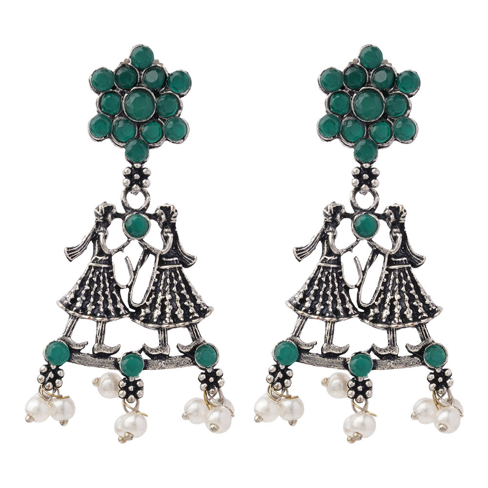 Bride-Groom Floral dangler earrings (Green)