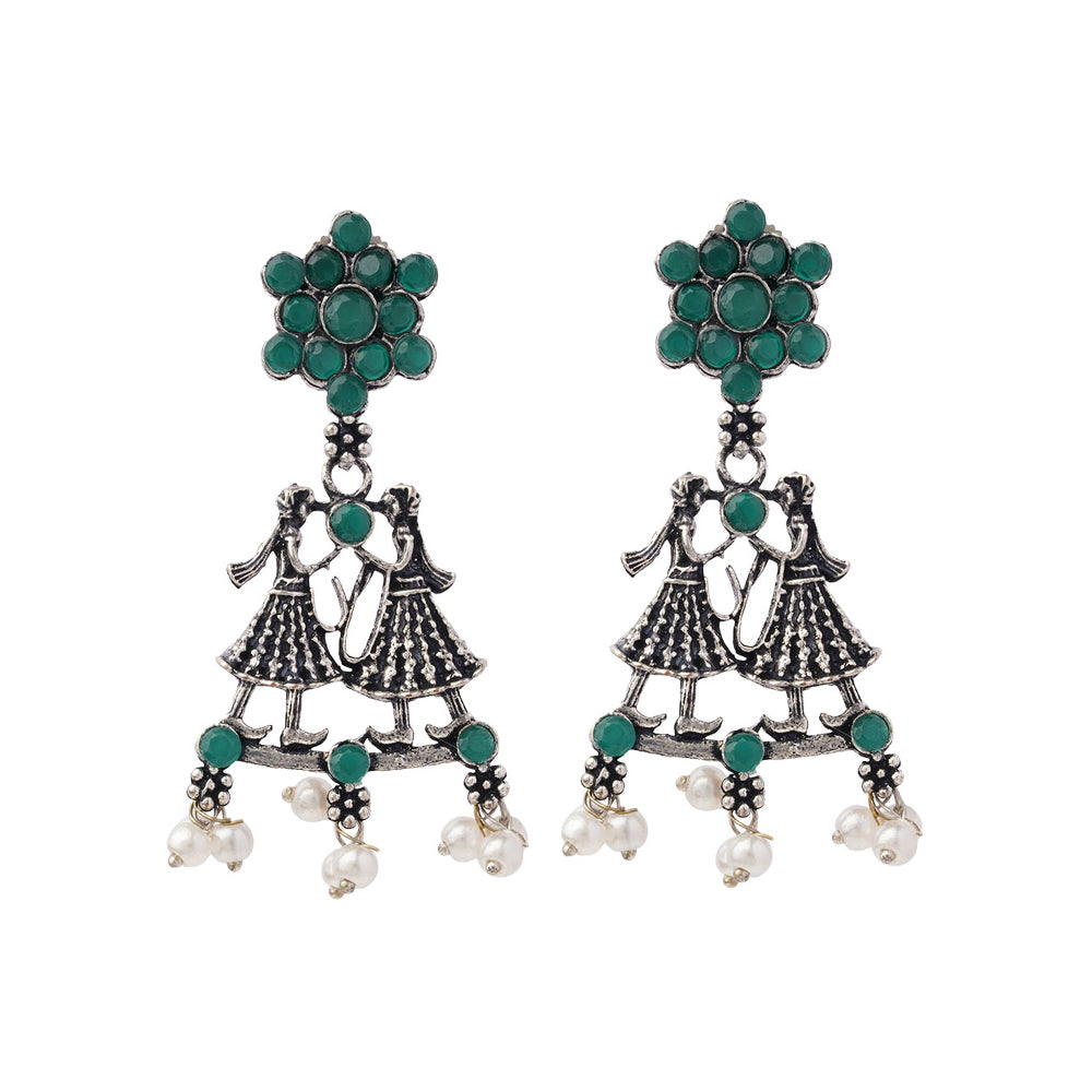 Bride-Groom Floral dangler earrings (Green)