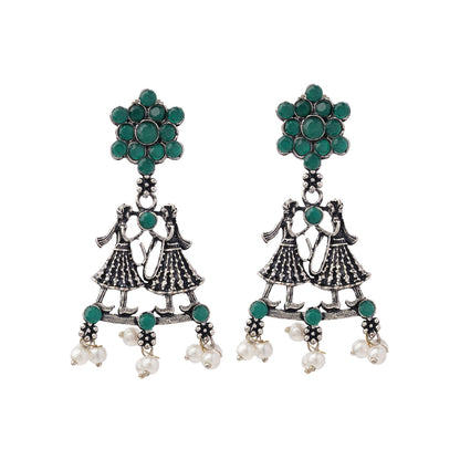Bride-Groom Floral dangler earrings (Green)