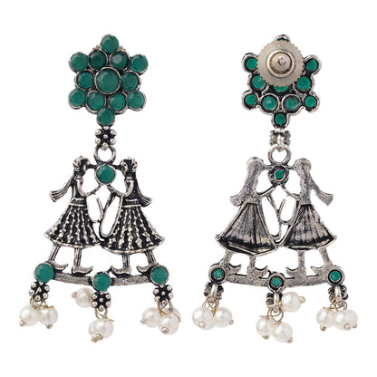 Bride-Groom Floral dangler earrings (Green)