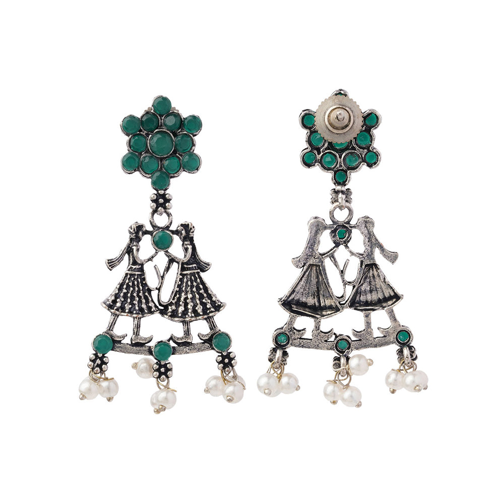 Bride-Groom Floral dangler earrings (Green)