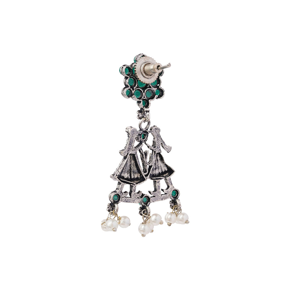 Bride-Groom Floral dangler earrings (Green)