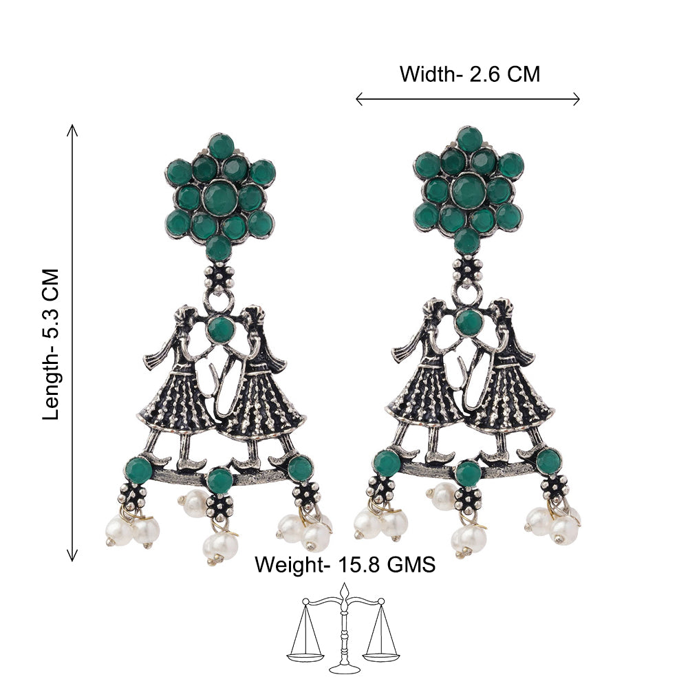 Bride-Groom Floral dangler earrings (Green)