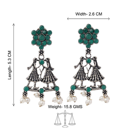 Bride-Groom Floral dangler earrings (Green)
