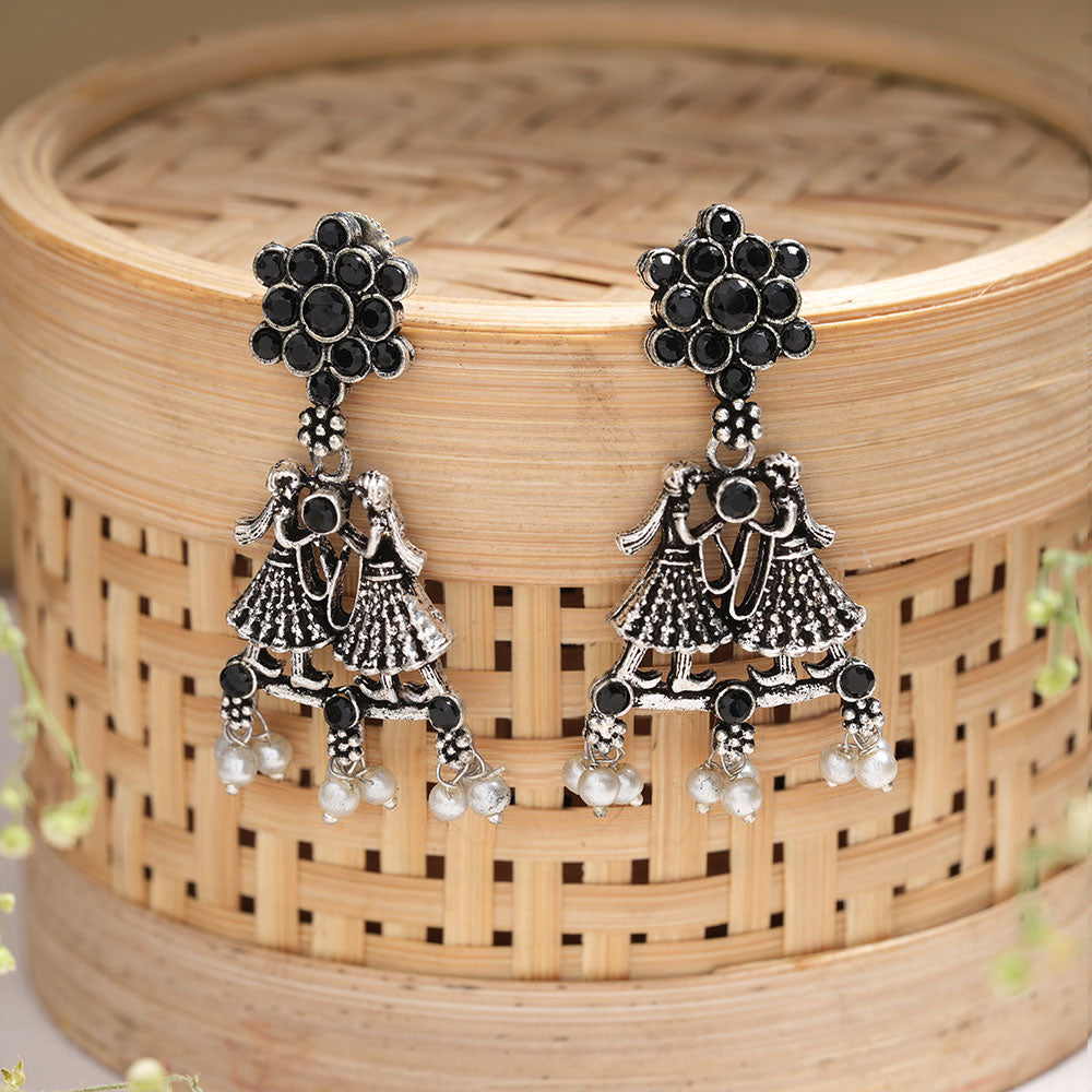 Bride-Groom Floral dangler earrings (Black)