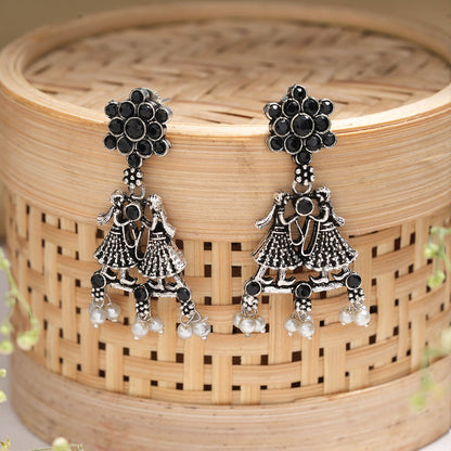 Bride-Groom Floral dangler earrings (Black)