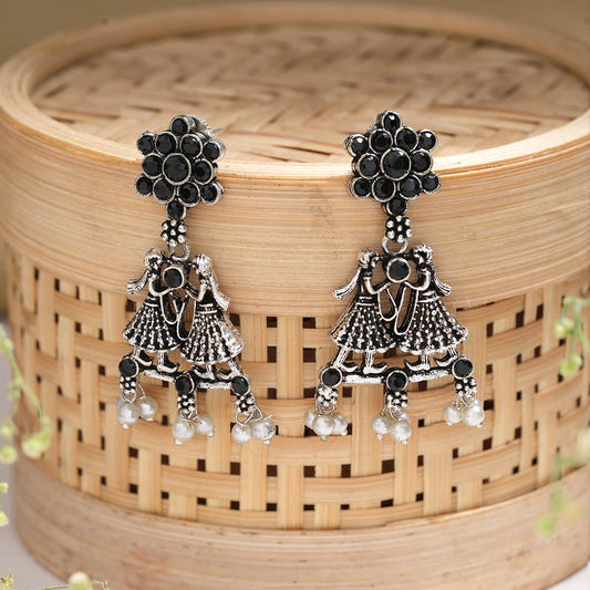 Bride-Groom Floral dangler earrings (Black)