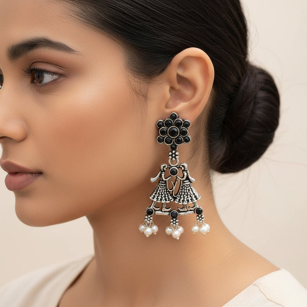Bride-Groom Floral dangler earrings (Black)