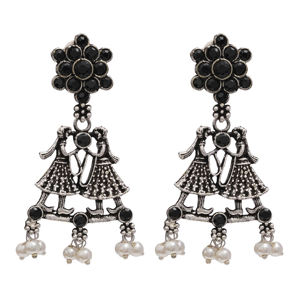 Bride-Groom Floral dangler earrings (Black)