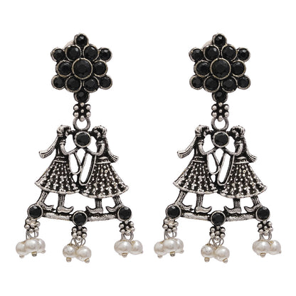 Bride-Groom Floral dangler earrings (Black)